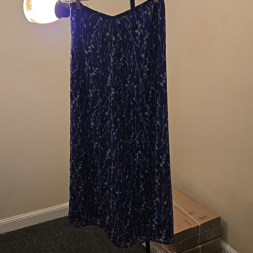 LOFT Navy Blue Floral Midi Skirt